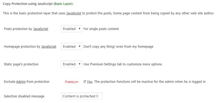  WP Content Copy Protection & No Right Click设置保护类型